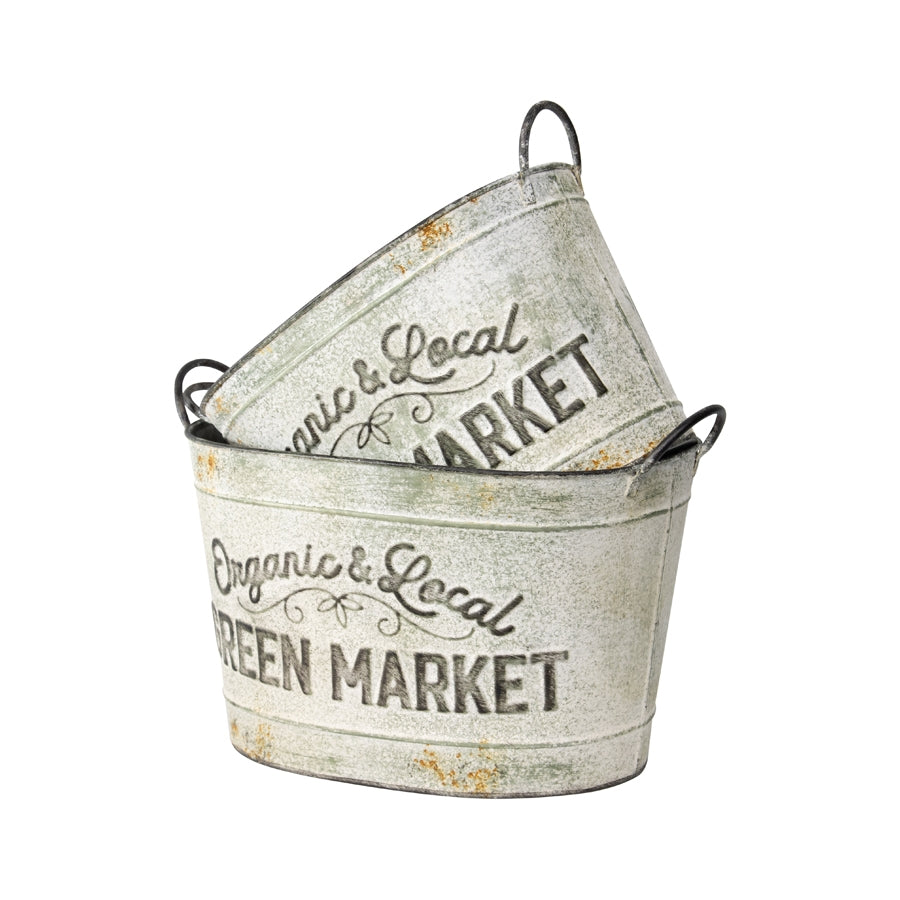 Set 2 Oval Organic Market Planter Storage Buckets 38cm 5