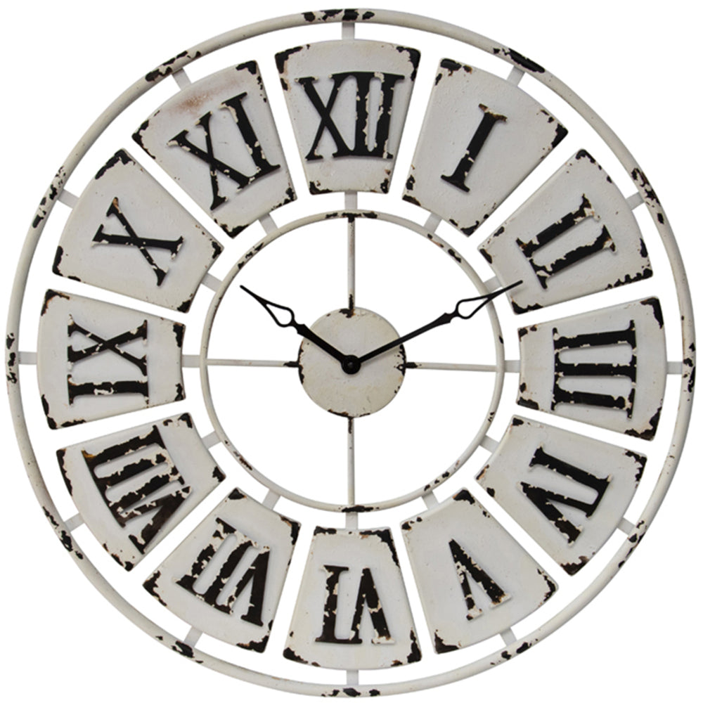 Large Antique White Roman Numeral Wall Clock 84cm
