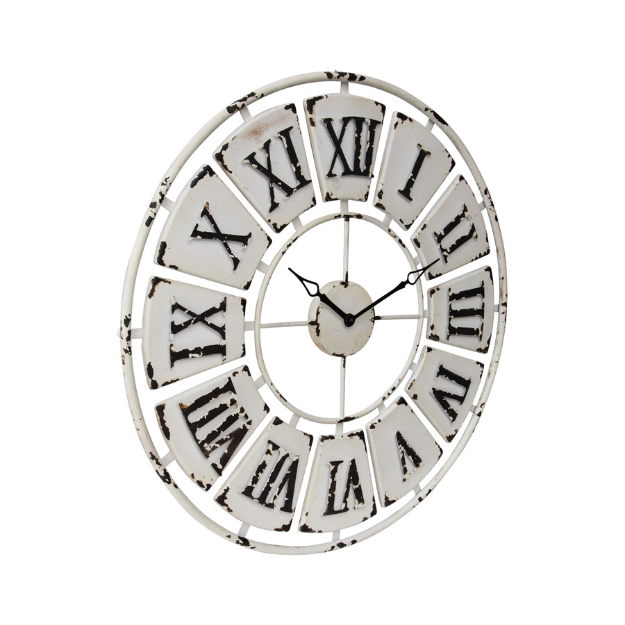 Large Antique White Roman Numeral Wall Clock 84cm