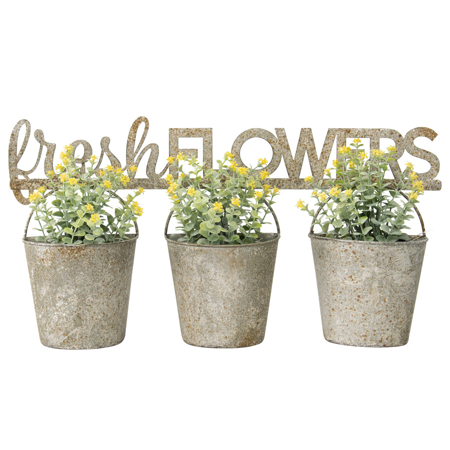 Three Bucket 'Fresh Flowers' Wall Planter 51x26cm 3
