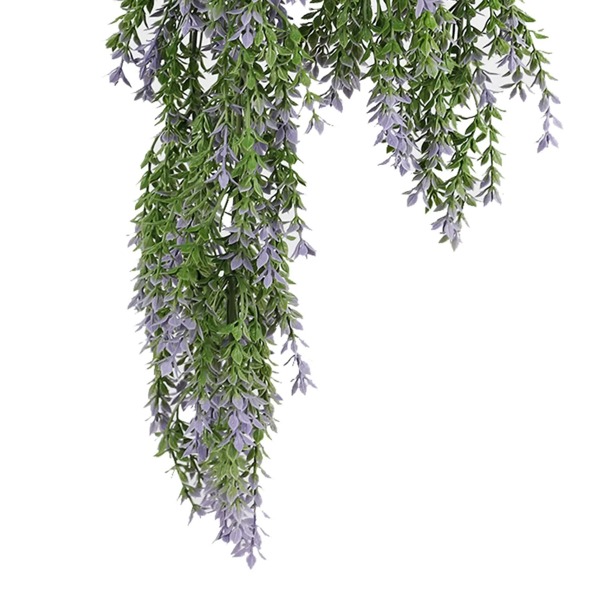 Artificial Hanging Purple and Green Willow Leaf Garland Bush UV Resistant and Fire Rated 20cm x 76cm 3