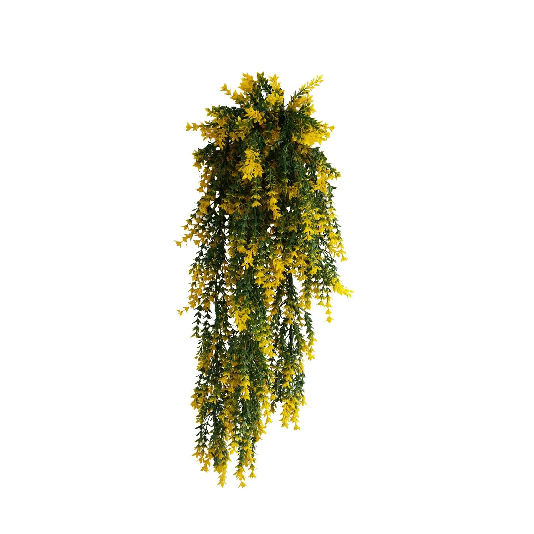 Artificial Hanging Yellow and Green Willow Leaf Garland Bush UV Resistant and Fire Rated 20cm x 76cm