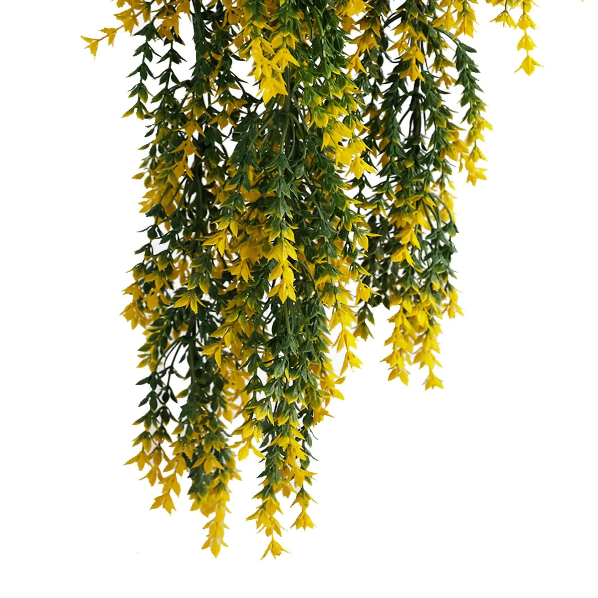 Artificial Hanging Yellow and Green Willow Leaf Garland Bush UV Resistant and Fire Rated 20cm x 76cm 3