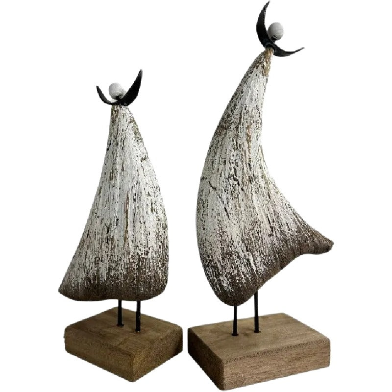 Set 2 Contemporary Wooden Angels Assort 24cm, 20cm