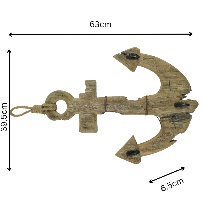Handcrafted Anchor Wall Hanging w 3 Hooks 63cm 5