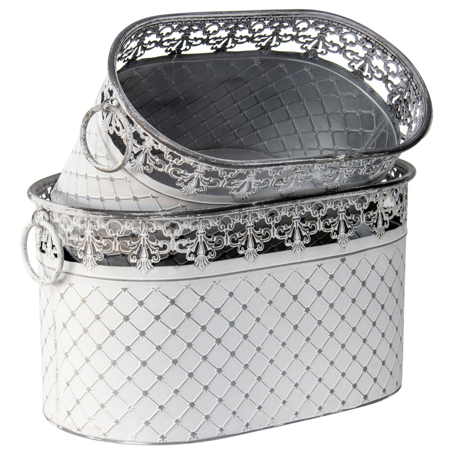 Set 2 French Country Oval Planter / Storage 40cm 3