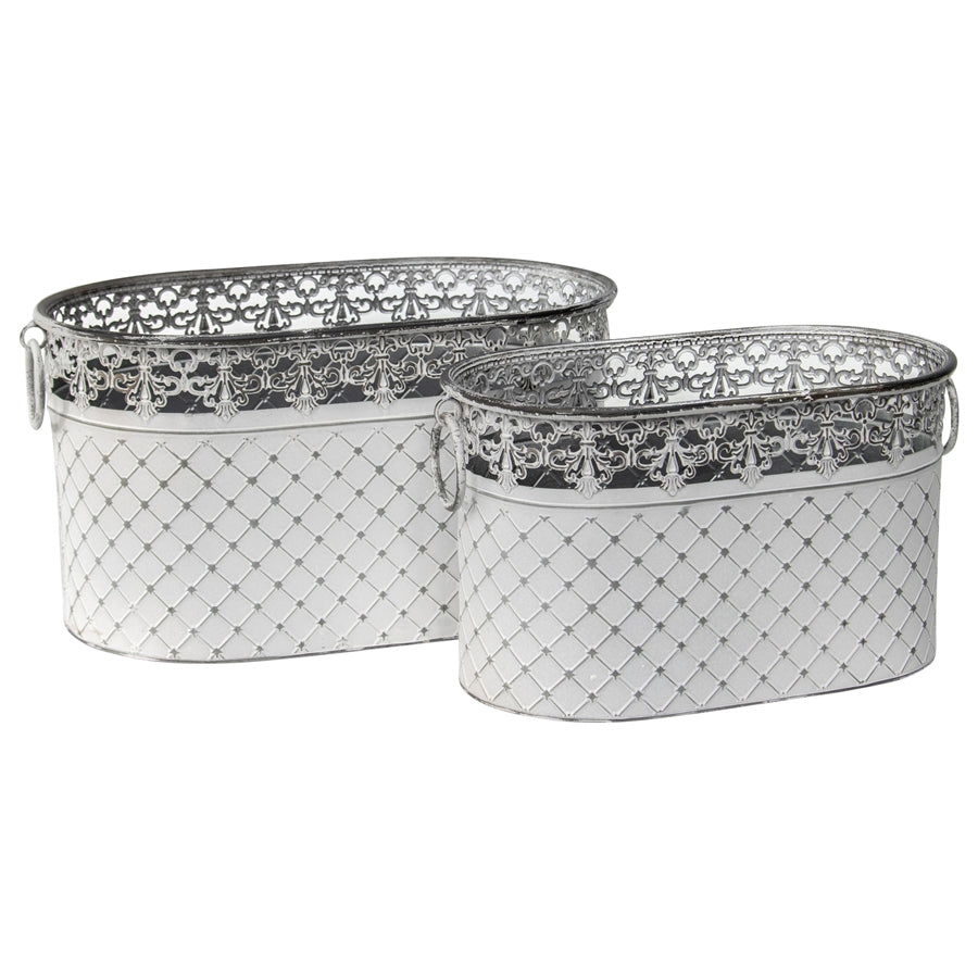 Set 2 French Country Oval Planter / Storage 40cm 4