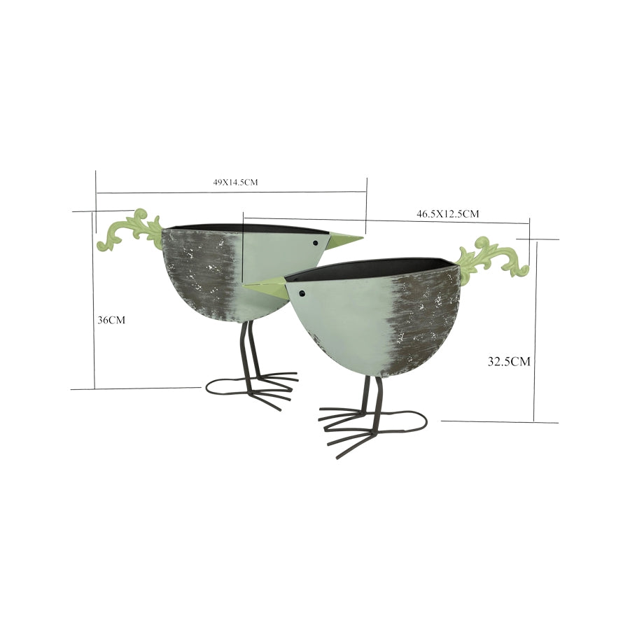 Set 2 Green Bird Planters / Storage 49cm 3