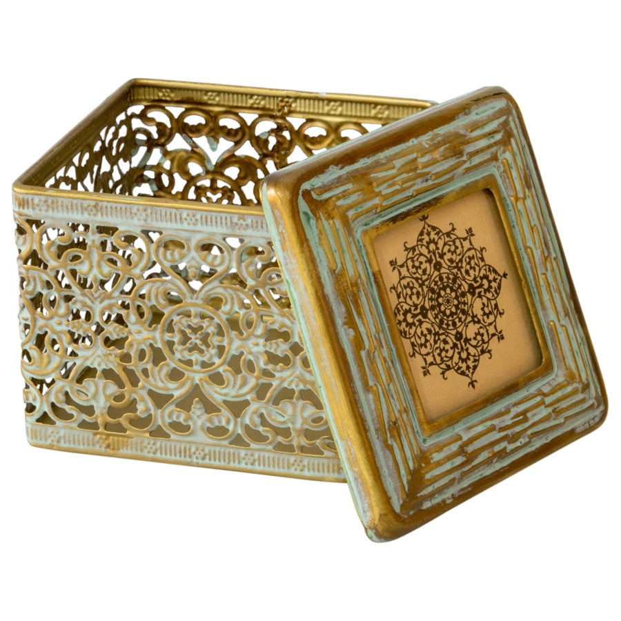 Ornate Square Trinket Box w Photo Lid 11cm