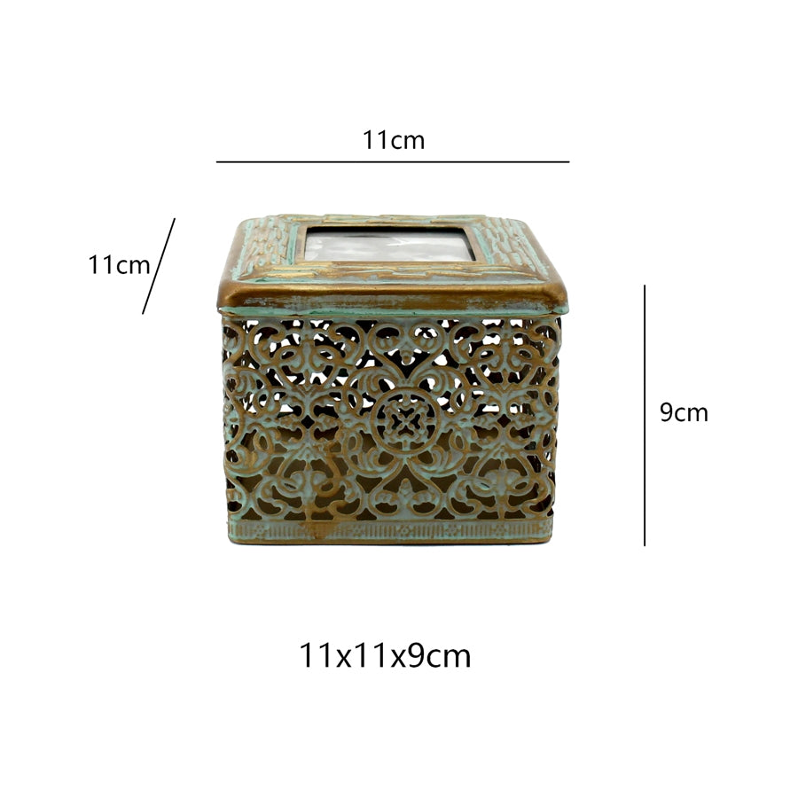 Ornate Square Trinket Box w Photo Lid 11cm 3