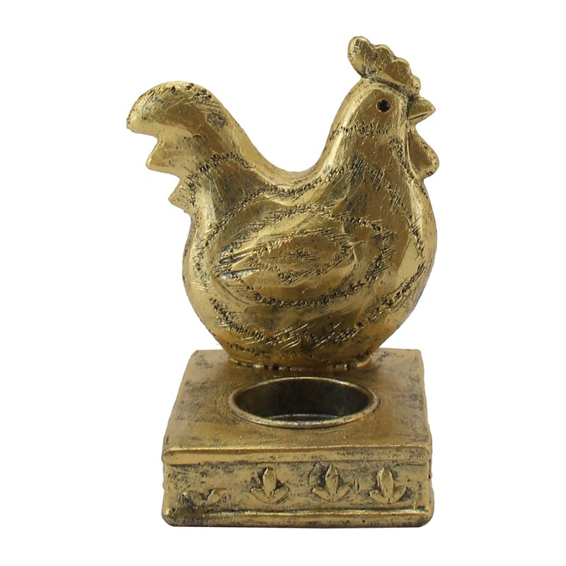 Antique Gold Rooster Tealight Candle Holder 14cm