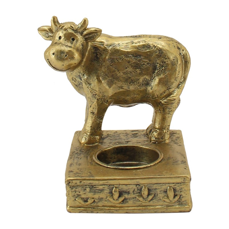 Antique Gold Cow Tealight Candle Holder 11cm