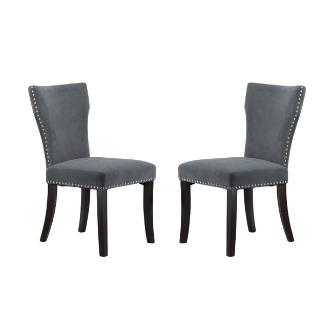 Set 2 Studded Grey Velvet Look Armless Dining Chairs 94cm