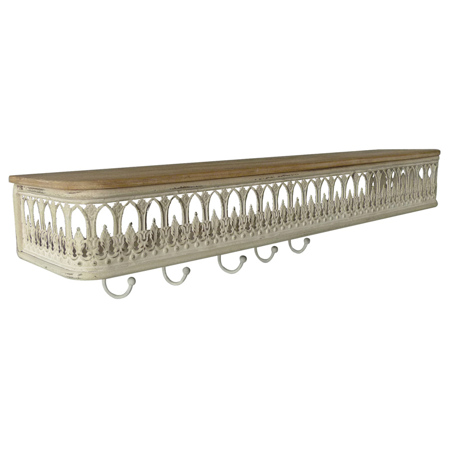 Martinique Classic Wall Shelf w Removeable Hooks 80cm