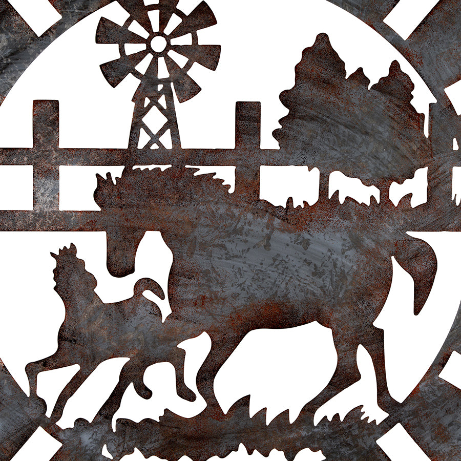 Galvanised w Rust Horses Round Laser Cut Wall Art 100cm 3