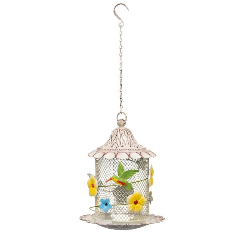 Hanging Mesh Birdfeeder w Flowers + Bird 58cm