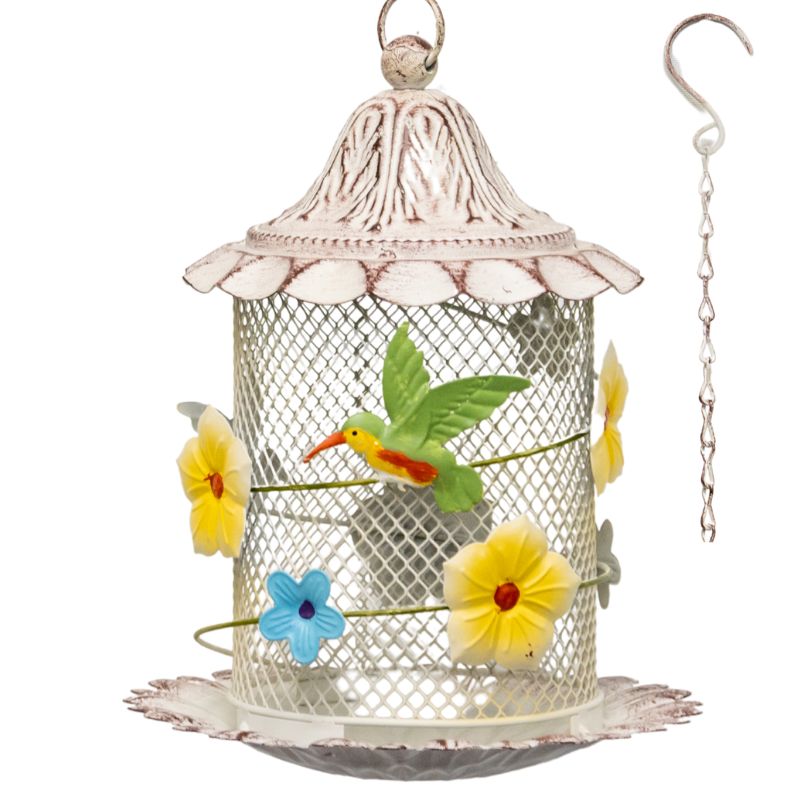 Hanging Mesh Birdfeeder w Flowers + Bird 58cm 3