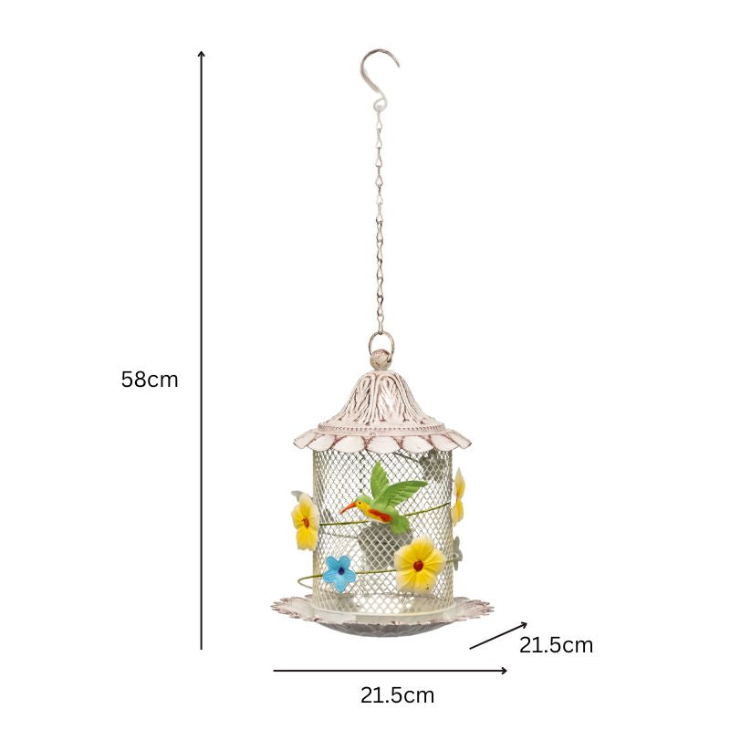 Hanging Mesh Birdfeeder w Flowers + Bird 58cm 4