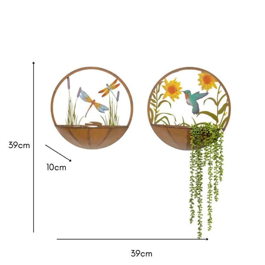 Set 2 Asst Humming Bird Wall Planters 39cm 3