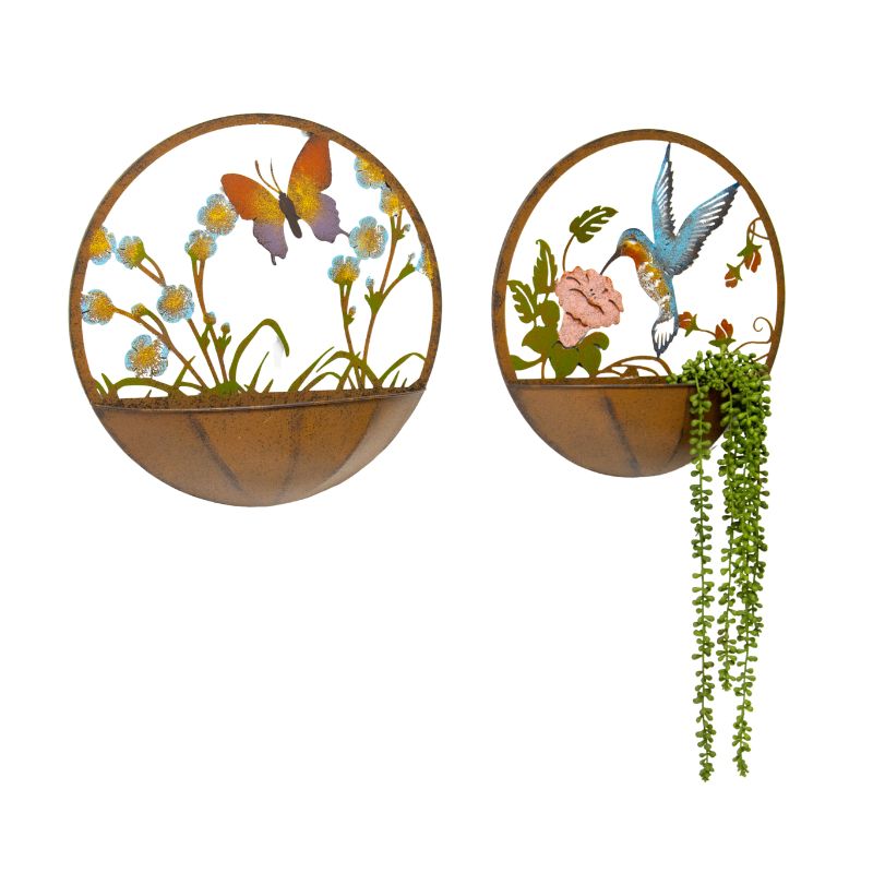 Set 2 Asst Dragonfly + Butterfly Wall Planters 39cm 4