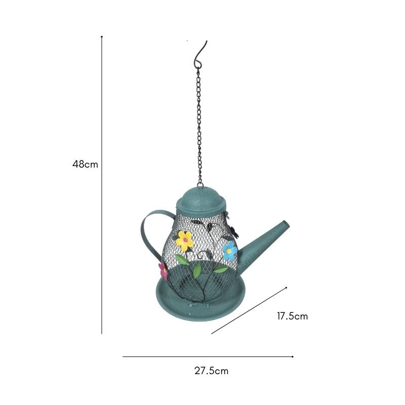 Hanging Teapot Birdfeeder w Flowers 3