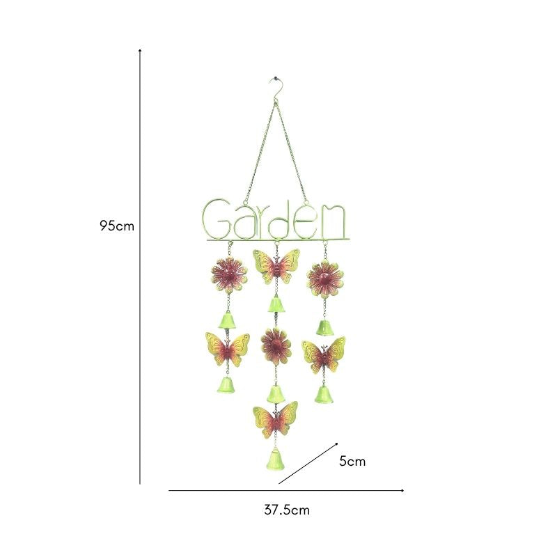 Hanging 'Garden' Sign w Butterflies + Bells 95cm 3