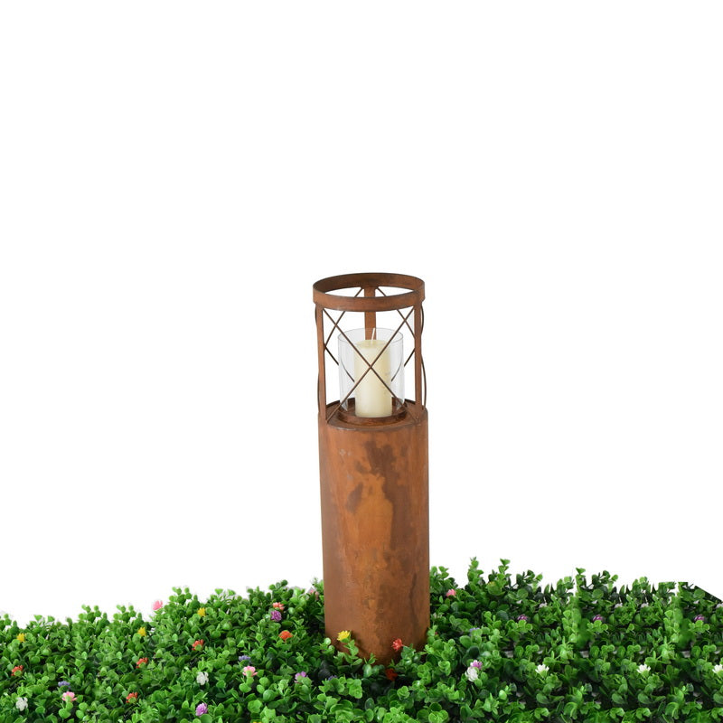 Rust Round Pillar Candle Holder 55cm