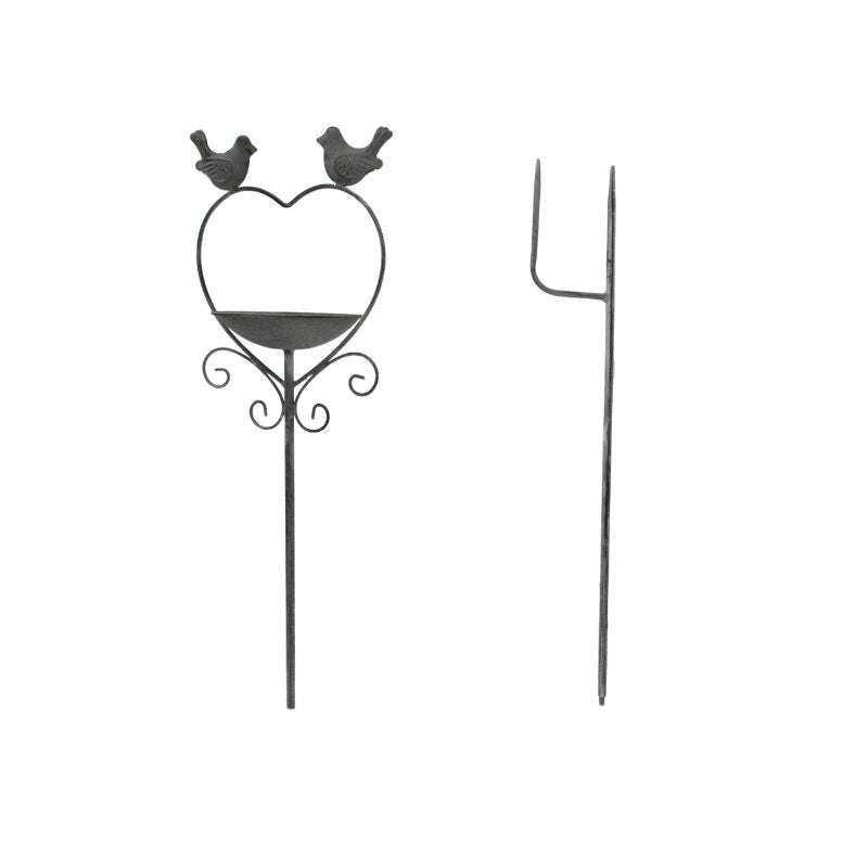 Heart w Birdfeeder + 2 Birds Garden Stake 100cm