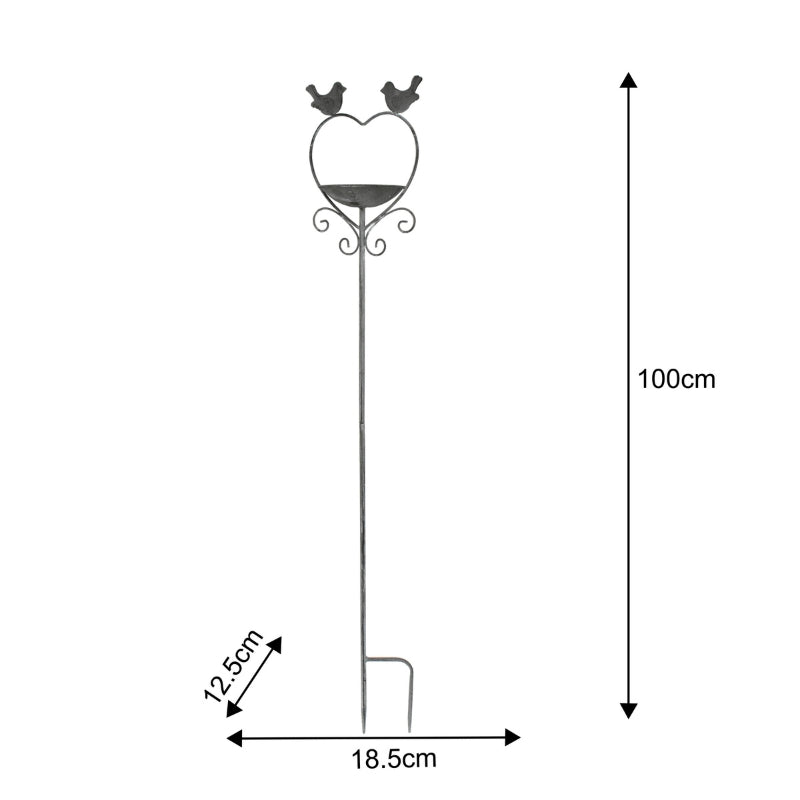 Heart w Birdfeeder + 2 Birds Garden Stake 100cm 5
