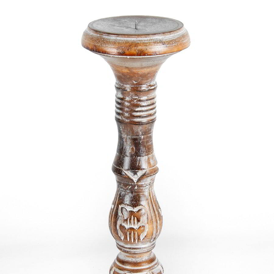 Tall Hand-Carved Embellished Pillar Candle Holder 11x40cm