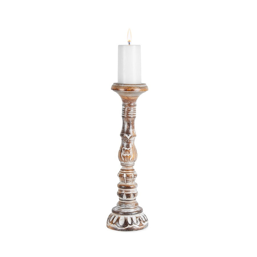 Tall Hand-Carved Embellished Pillar Candle Holder 11x40cm 3
