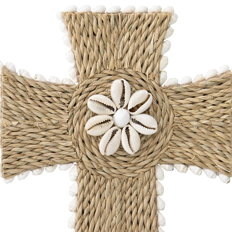 Handcrafted Shell & Broad Weave Wall Hanging Cross 32x23cm 3