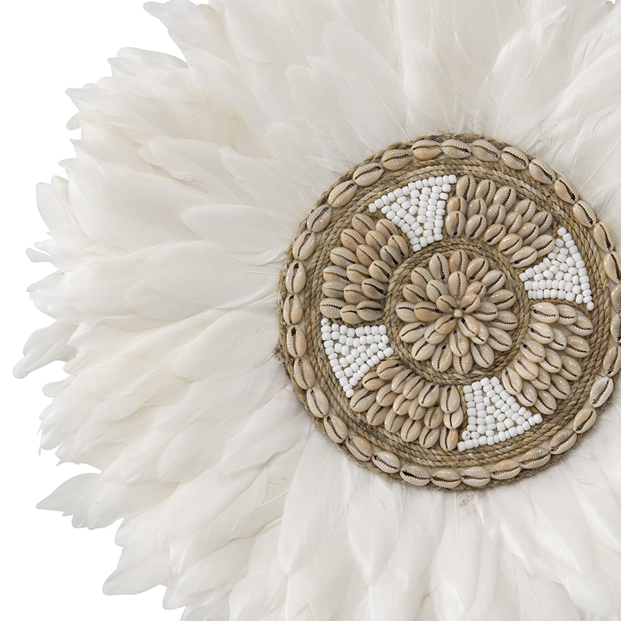 Handcrafted Round Hanging Feather & Shell Wall Art 40x40cm 3