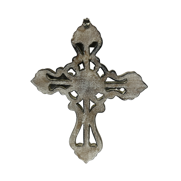 Handcrafted Ornate Taupe Scroll-Design Wall Cross 20x30cm 3