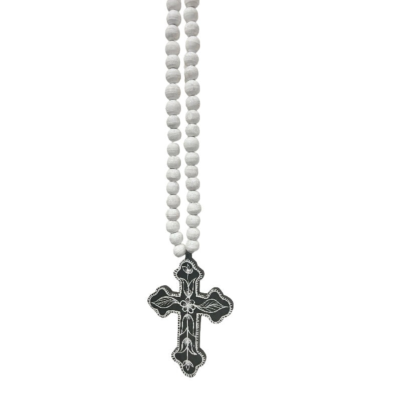 Handcrafted Cross With Beaded Necklace 65cm 3