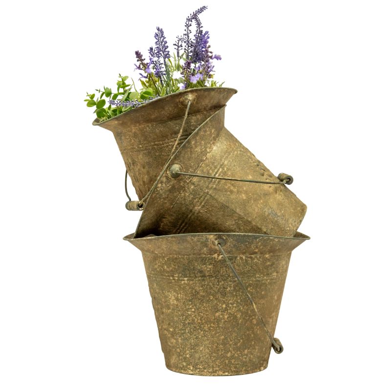 Set 2 Nested Vintage Style Decoration Buckets 28cm