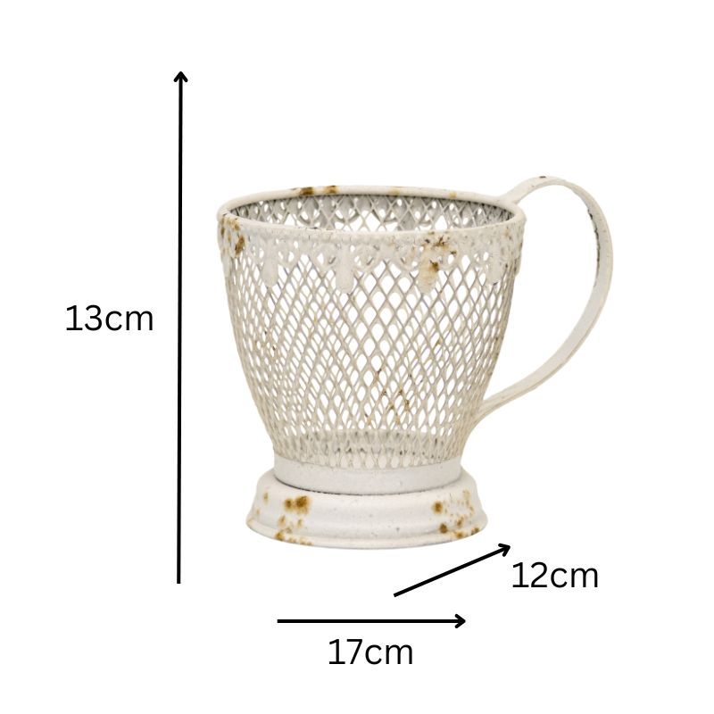 French Provincial 'Teacup' Candleholder / Planter w Fleur -De-Lis 17cm 5