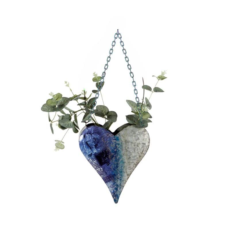 Natures Art' W Blue Heart Hanging Planter 24cm