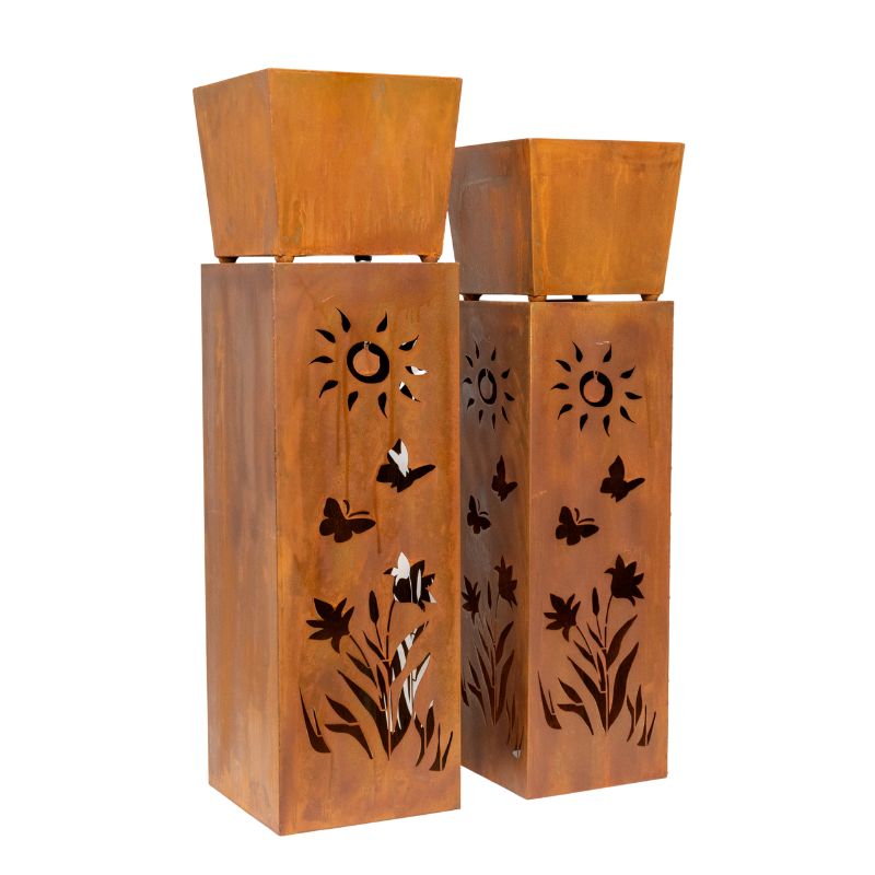 Set 2 Nested Square Pilla Rust 'Sunsihine' Planters 93cm, 86cm 3
