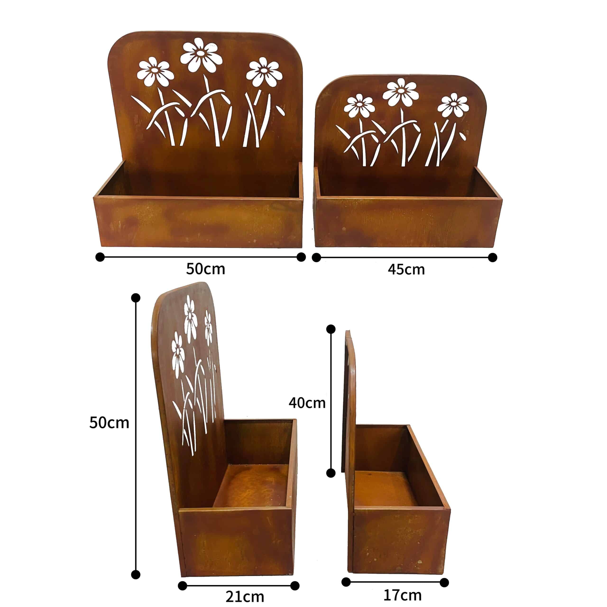 Set 2 Nested Rust 'Flowers' Wall / Floor Planters 50cm, 45cm 5