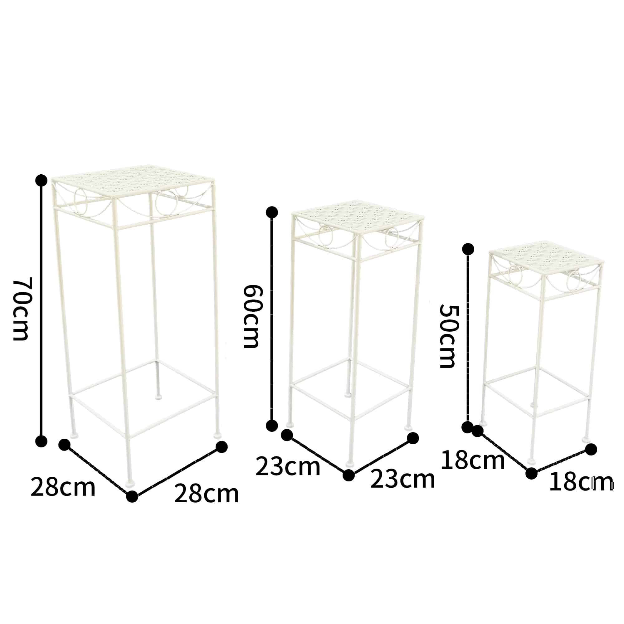 Set 3 Nested Riviera Square Tables / Potplant Stands 70cm, 60cm, 50cm 5