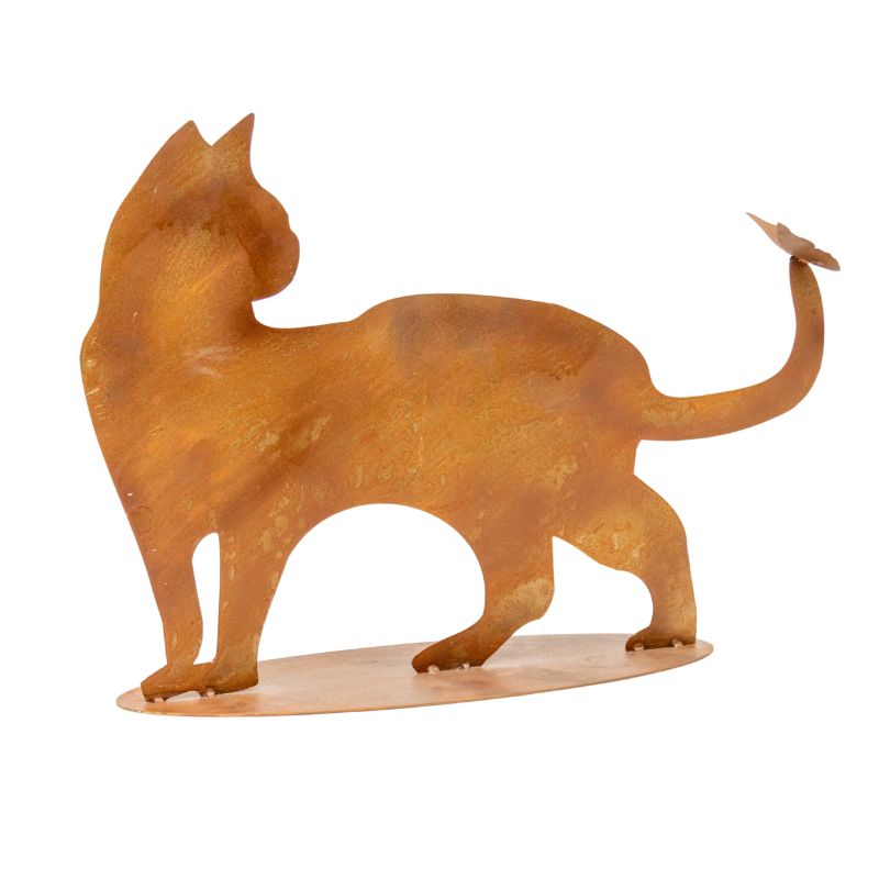 Rust Cat + Butterfly Ornament on Base 50cm