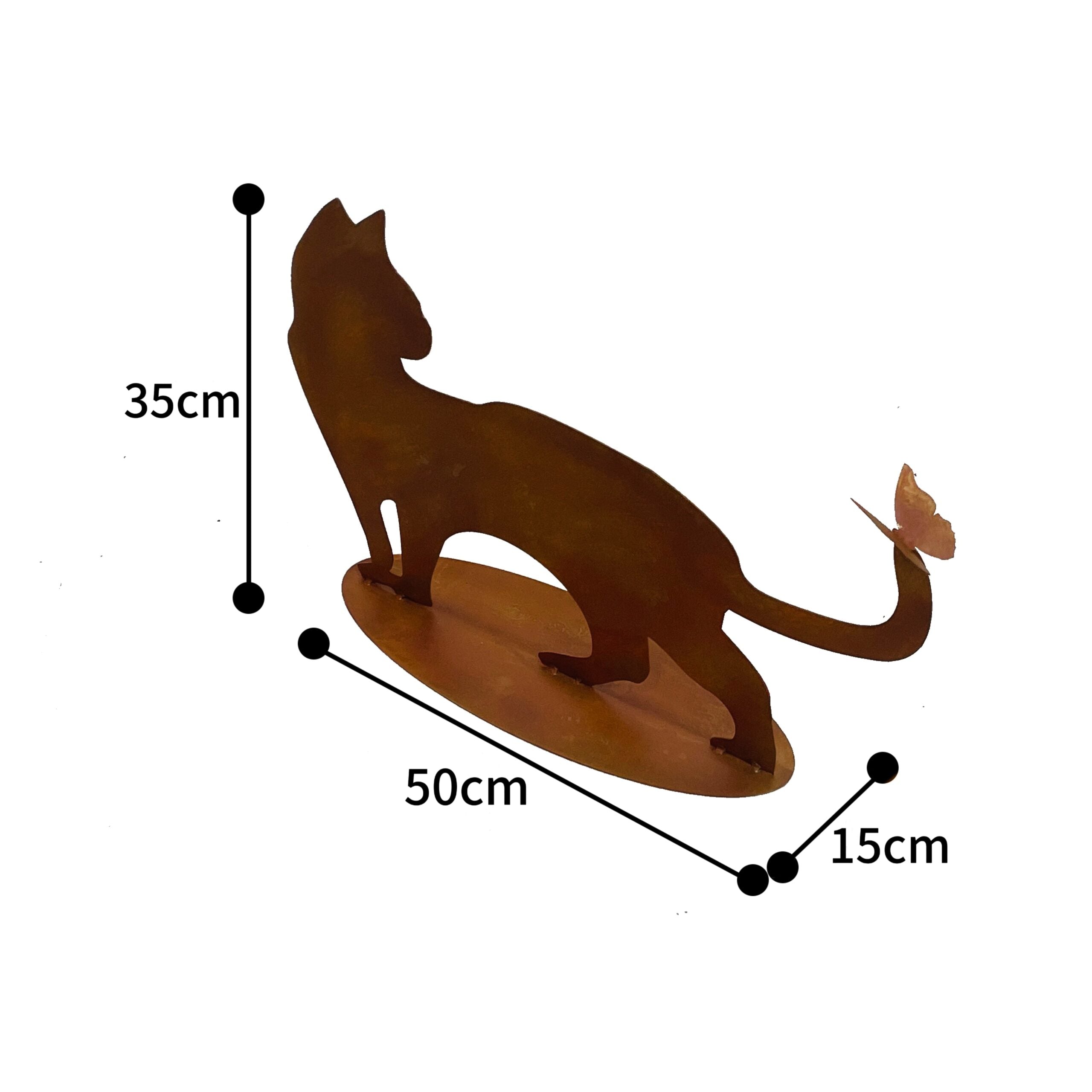 Rust Cat + Butterfly Ornament on Base 50cm 5