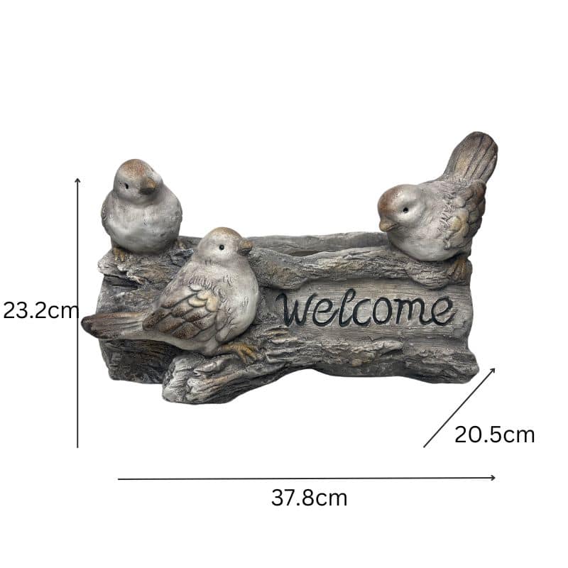 Welcome W 3 Birds Planter W  Hole & Plug 38x23cm 4