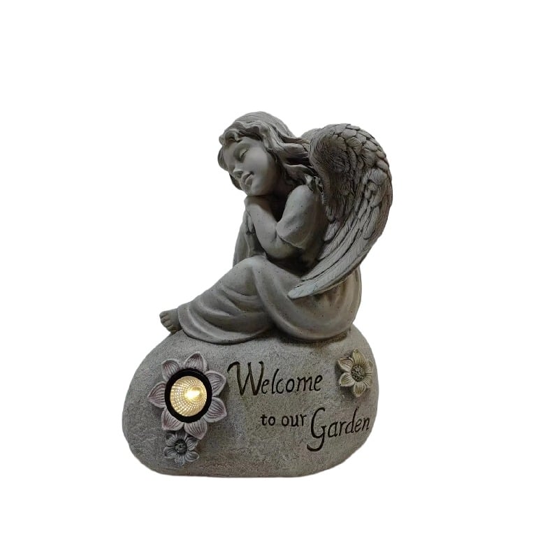 Welcome Garden Angel w Solar Light 44cm
