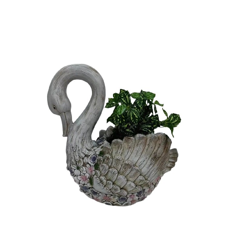 Swan + Flowers Planter w Hole + Plug 52cm 4