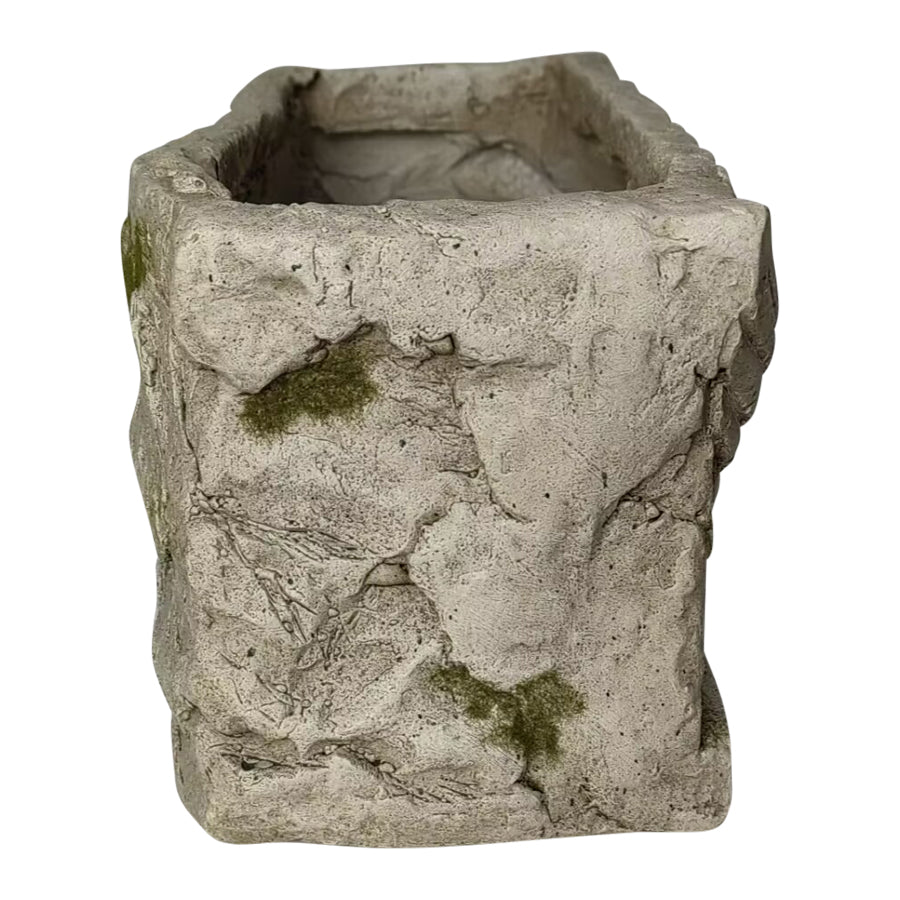Aged Rectangular Planter w Angel 37cm 3