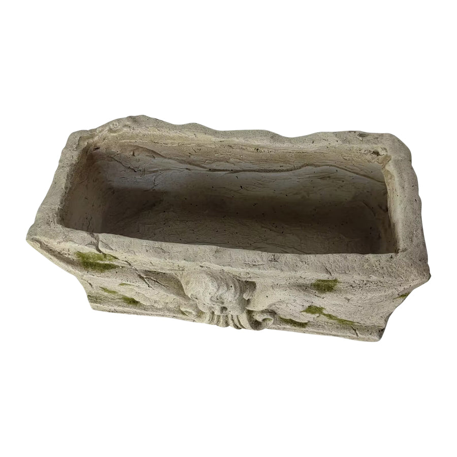 Aged Rectangular Planter w Angel 37cm 4