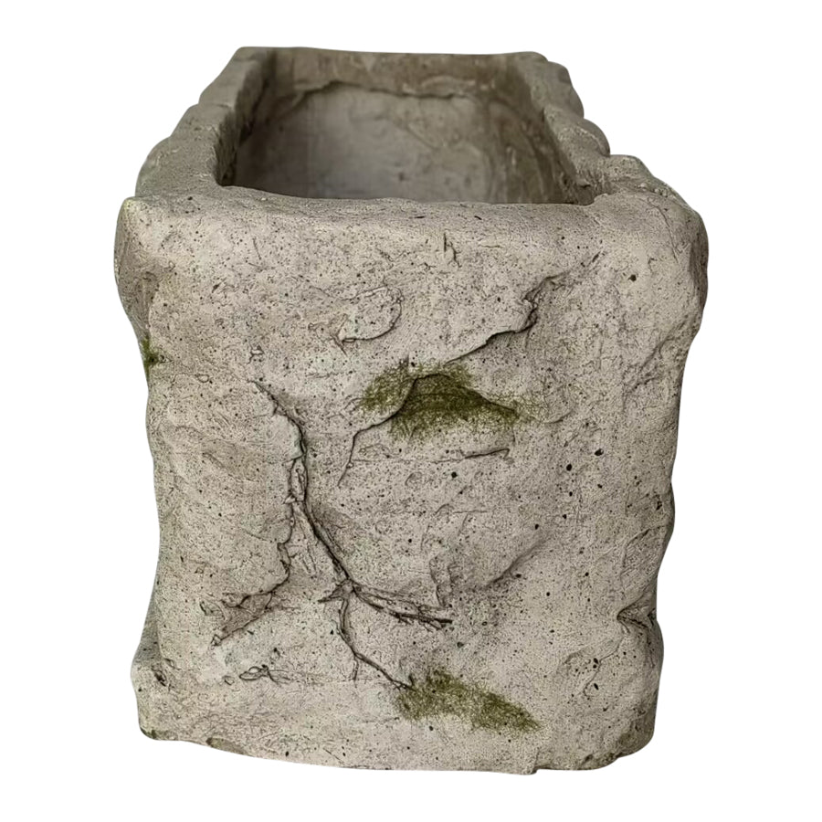 Aged Rectangular Planter w Angel 37cm 5