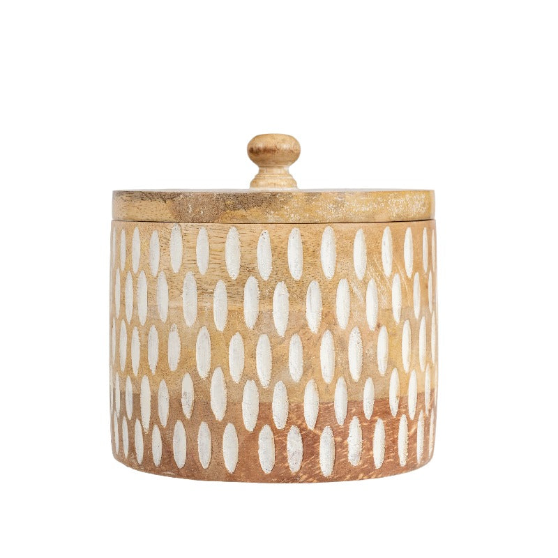 Handcrafted Round Box w Carving 15cm